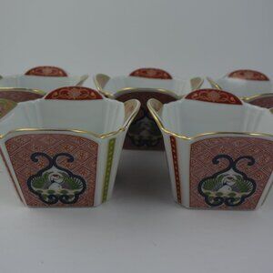 Set of 5 Arita Porcelain Square Bowls, Ceramic Asian Food Serving Containers